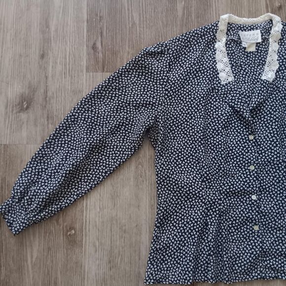 Vintage Peters & Ashley button up womens 12 floral lace collar grannycore 1950s - Picture 6 of 8
